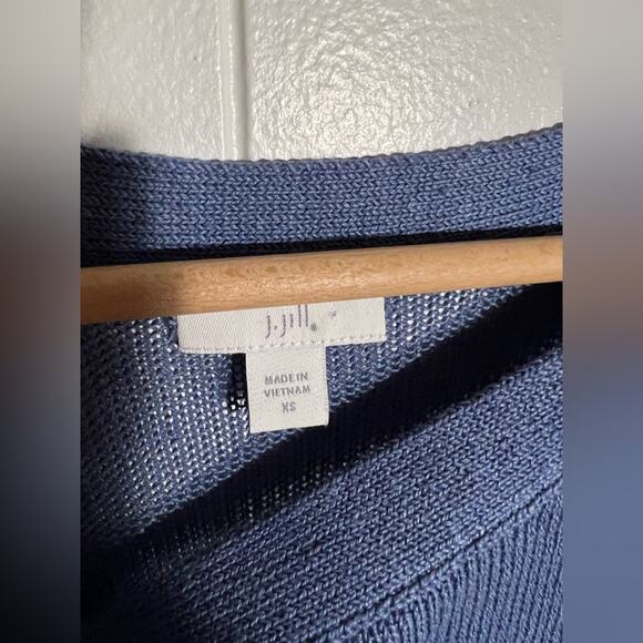 J jill linen blend sweater in blue lightweight 3/4 sleeve spring summer - Picture 4 of 5